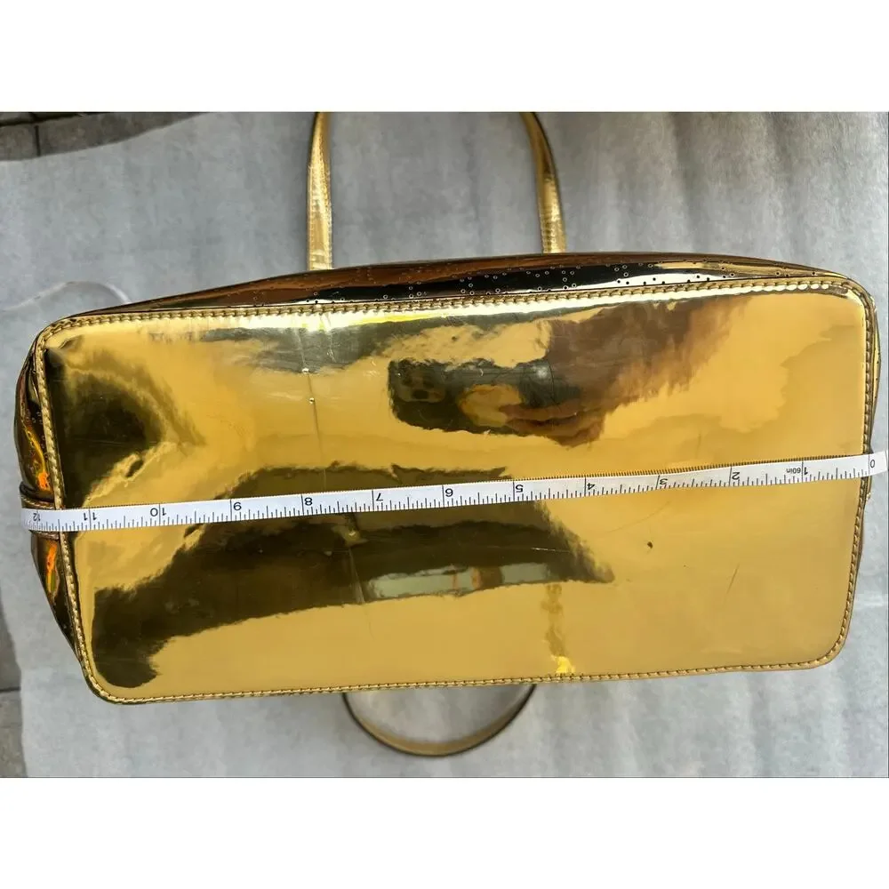 Kate Spade Metallic Gold Perforated Spade Logo Tote Bag